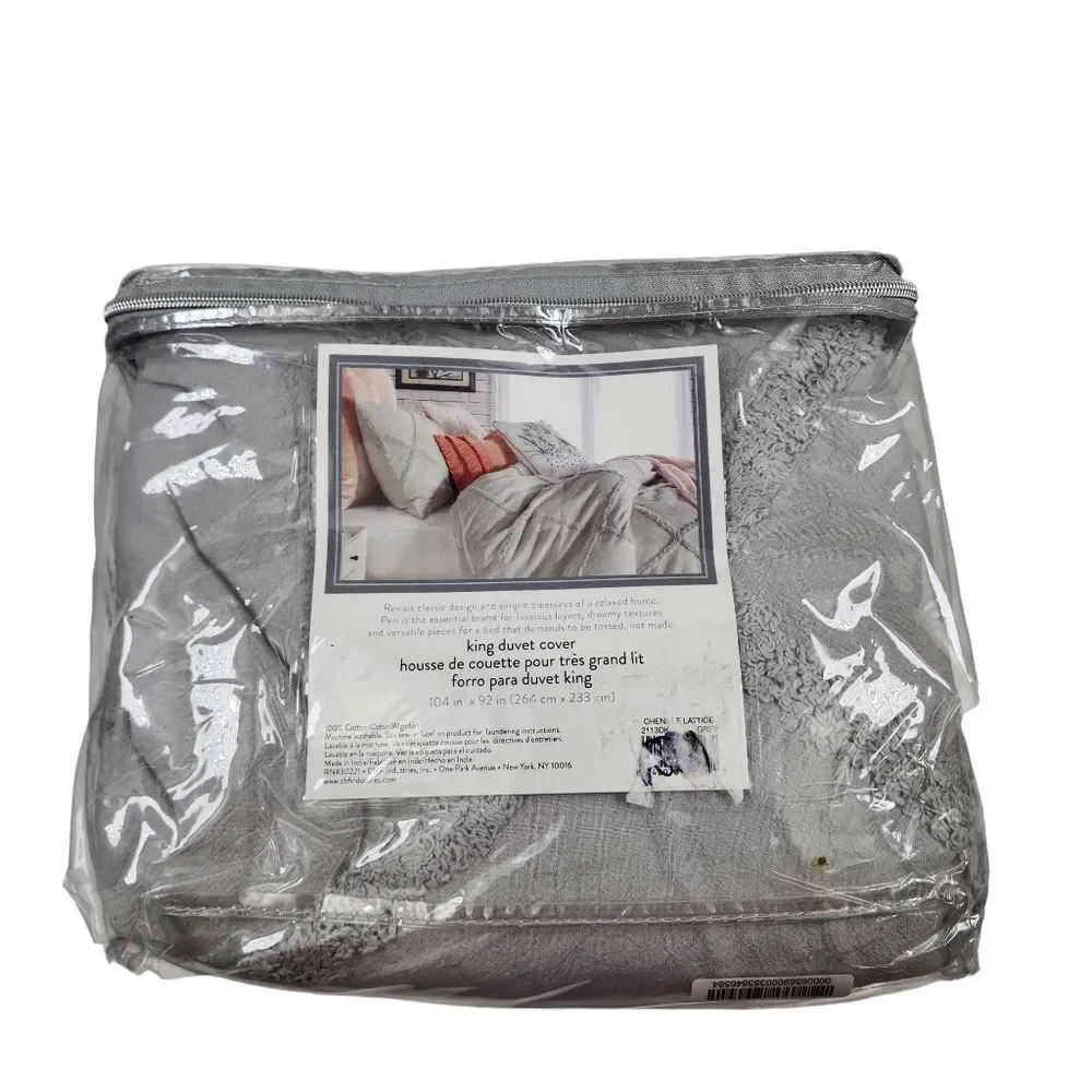 Nordstrom King Duvet Cover Chenille Lattice Gray Textured NWT Cotton Bedding New